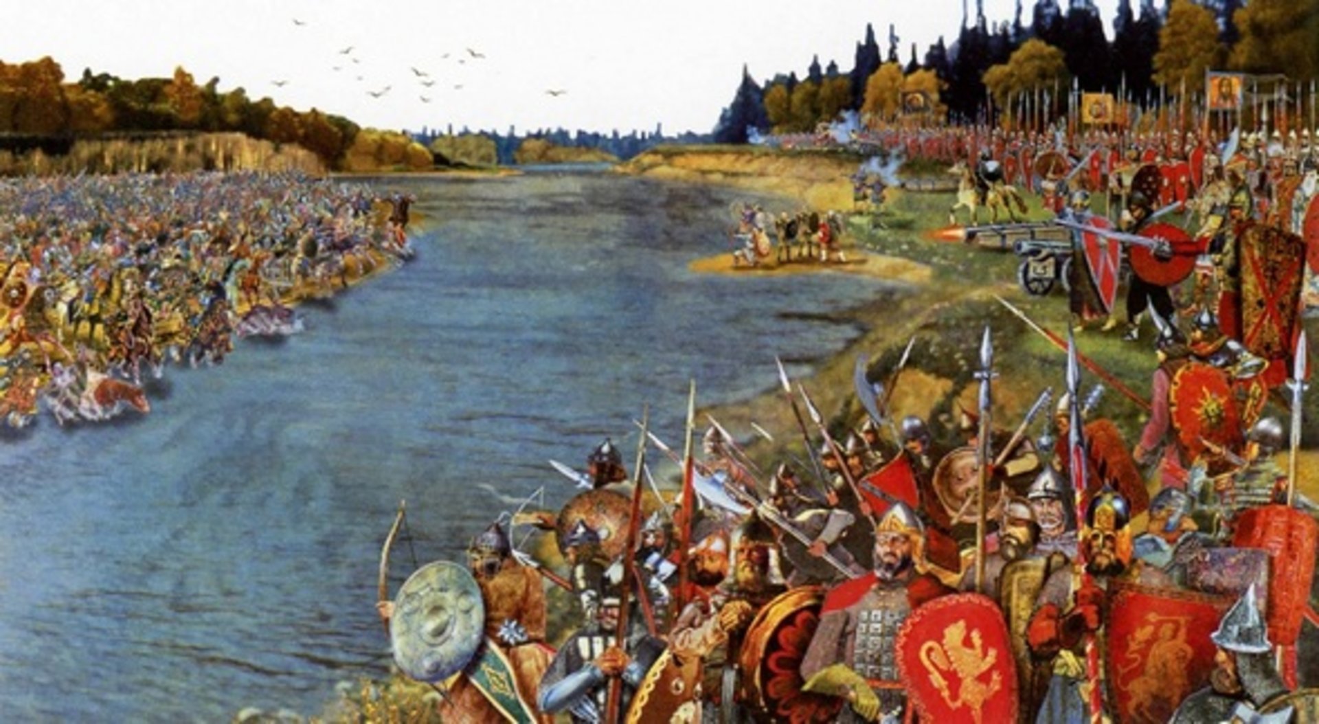 Battle river. Великое стояние на Угре 1480. Битва на Угре 1480. 11 Ноября 1480 год стояние на реке Угре.